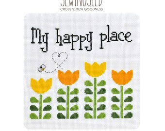 My Happy Place Garden Cross Stitch Pattern Instant Download