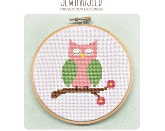 Pink Owl Cross Stitch Pattern Instant Download