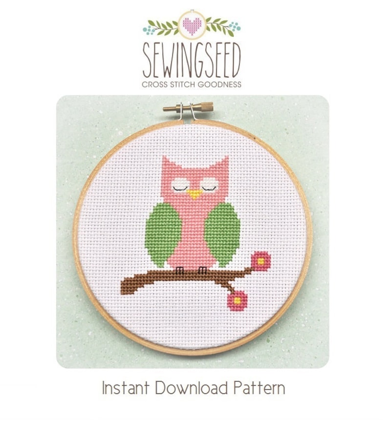 Pink Owl Cross Stitch Pattern Instant Download image 1