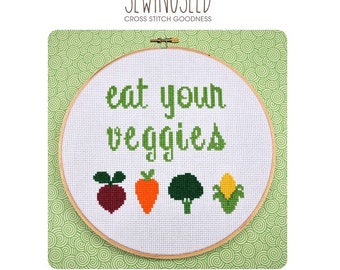 Eat Your Veggies Cross Stitch Pattern Instant Download