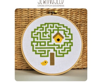 Cross Stitch Pattern, Maze Tree, Embroidery Pattern