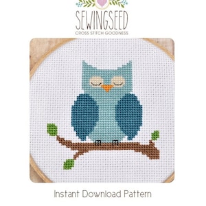 Cross Stitch Pattern, Owl Cross Stitch, Blue Owl, Instant Download, Nursery