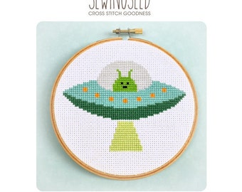 Cross Stitch Pattern, Alien Spaceship, UFO