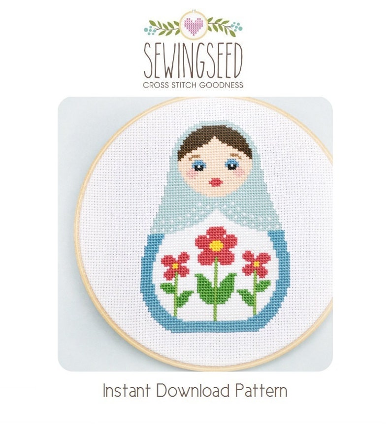 Cross Stitch Pattern, Russian Doll, Matryoshka, Nesting Doll, Instant Download image 1