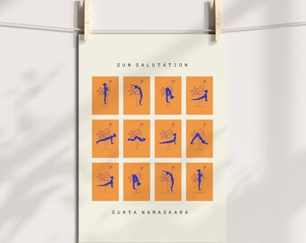 Póster de Surya Namaskar Yoga: Secuencia dinámica del saludo al sol (impresión descargable)