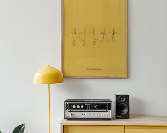 Bikini Poster | Yellow Poster | Line Art | Wall Decor | Minimalist Poster | Modern Designs | Humorous Poster | Digital Prints | Summer Print