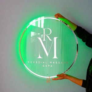 Kundenspezifisches Acryl-Neon-Logo-Zeichen für Geschäft, Salons, Kliniken, Geschäfte, Bürowanddekor, leuchtendes Zeichen, rundes Logo-Signage mit Hintergrundbeleuchtung