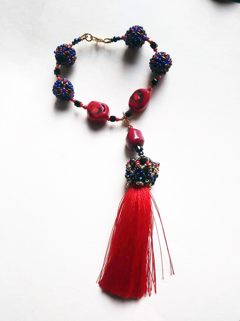 pedant rope bracelet Red Coral elegant Necklace transformer