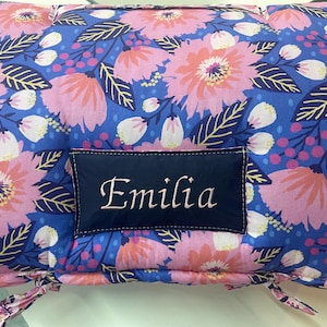 Dahlia Party Quilted Machine Washable All In One Nap Mat by Janiebee Quilted Nap Mats  Attached pillowcase with pillow.
