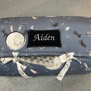 Personalized Toddler Nap Mat: Space Theme, Minky Blanket, Janiebee