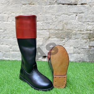Handmade Leather Boots, Revolutionary Tall Leather Boots with Leather Sole, Horse Riding Boots, Military Style Boots, Long Leather Boots.