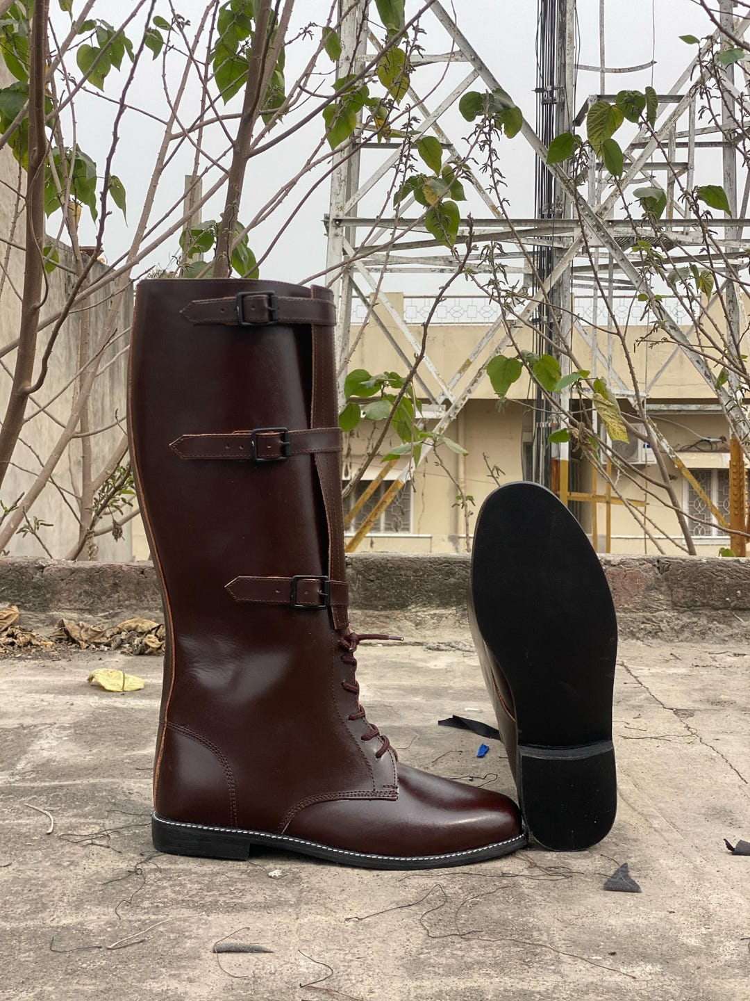 Handmade Brown Leather Long Boots, Horse Riding Boots With Flap, High ...