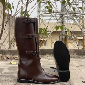 Handmade Brown Leather Long Boots, Horse Riding Boots with Flap, High-Quality Leather Boots for Men & Women, and Available in All Sizes.