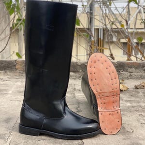 Black Leather Long Boots | Marching Boots | Army-Style Footwear | Horseback Riding Boots | Long Boots for Men and Women, All sizes Available
