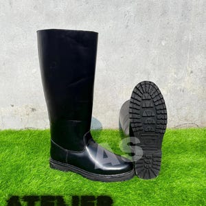 Handmade German Officer Jack Boots – Black Leather Riding Long Boots with Rubber Sole – Military Style Boots for Men & Women