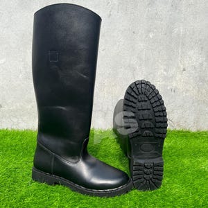 German Officer Leather Boot with Rubber Sole - Black Leather German Jack Boots - Handmade Riding Long Boot - Military Boot for Men/Women