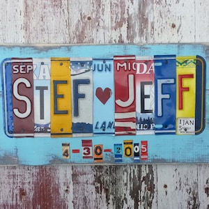 Presente de alumínio de lata para 10 anos de casamento, presente de aniversário de casamento de 10 anos para homens, marido, placa de licença, nome, palavra personalizada