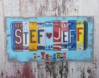 10th Wedding Anniversary Tin Aluminum Gift - 10 year wedding anniversary gift for men husband - License Plate Sign Name Word Personalized