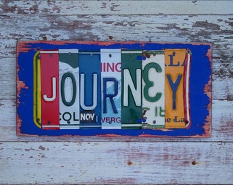 JOURNEY sign Personalized License Plate Sign - Funky Word Block - Custom Words NAMES Available - Recycled Artwork Boys Girls Kid's Room