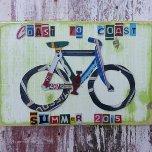 Bicicleta aventura ciclismo viagem placa de licença esporte personalizado sinal de palavra personalizado casamento 10th aniversário arte do metal reciclado berçário