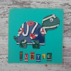 License Plate Artwork Turtle Shell Navy Turquoise Teal Nature Beach Personalized Name Girl Boy Car Custom License Plate Art Recycled States