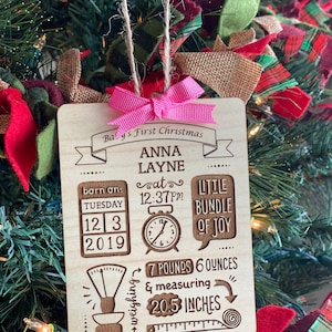 Baby Stats laser engraved ornament