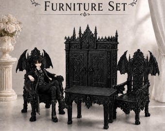 Dark Academia Miniature Furniture Set | Witch Room Dollhouse Decor 1/6 1/12 | Haunted Mansion Diorama