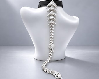 Collana girocollo con spina dorsale articolata, collana gotica argentata con retro, collare regolabile in pelle sintetica, gioiello scheletrico indossabile di tendenza