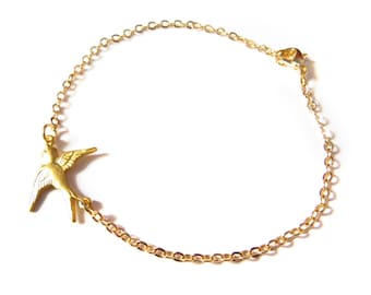 Gold Sparrow Bracelet, Delicate Bird Bracelet, Simple Gold Bracelet