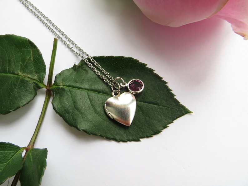 Birthstone Heart Locket Necklace Small Silver Heart Locket Etsy
