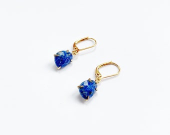 Lapis Lazuli Earrings, Blue And Gold Gemstone Earrings, Dangle Earrings, Hypo Allergenic Lever back Hooks, Semi Precious Stones, Nugget