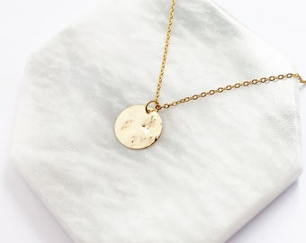 Hammered Disc Necklace in Gold, Coin Necklace, Dainty Necklace, Everyday Necklace, Coin Pendant