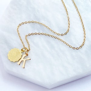 Zodiac With Initial Necklace Gold, Gold Zodiac Pendant, Personalized Gift, Dainty Necklace