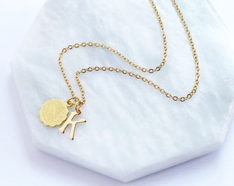 Zodiac With Initial Necklace Gold, Gold Zodiac Pendant, Personalized Gift, Dainty Necklace