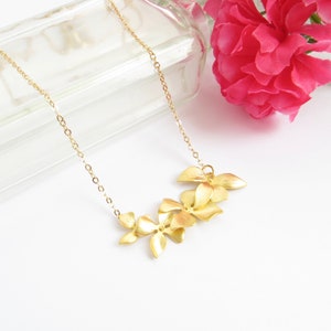 Gold Orchid Necklace, Delicate Flower Layering Necklace, Simple Nature Inspired Necklace, Everyday Jewelry