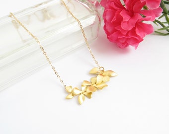 Gold Orchid Necklace, Delicate Flower Layering Necklace, Simple Nature Inspired Necklace, Everyday Jewelry