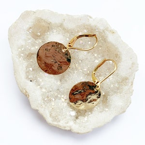 Hammered Disc Gold Earrings, Dangly Round Earrings, Hypo Allergenic Leverback Hooks, Disks image 3