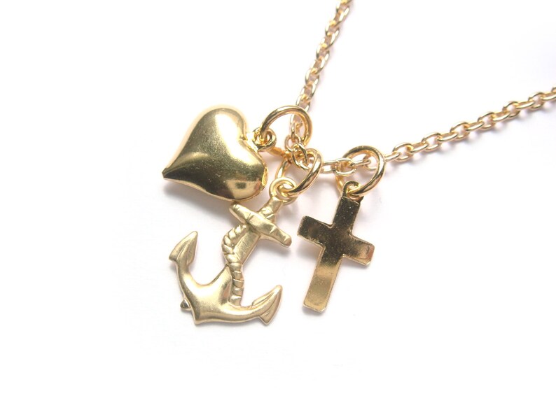 Faith Hope Charity Necklace in Gold With Vintage Charms Etsy