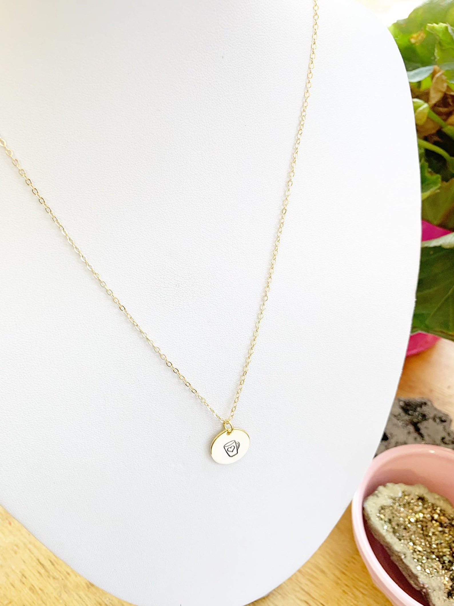 Coffee Cup Necklace Hand Stamped Necklace Coffee Lover Etsy