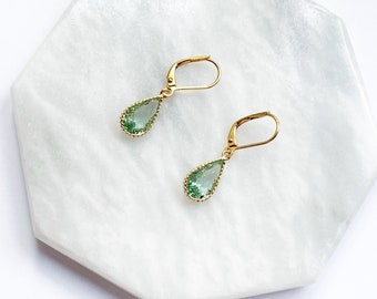 Peridot Pear Earrings In Gold, Gold Teardrop Earrings with Leverback Hypo Allergenic Hooks, Bridesmaids Gift, August Birthstone