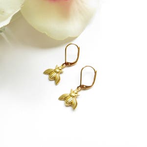 Queen Bee Earrings With Leverback Hypo Allergenic Hooks In Gold, Honey Bee