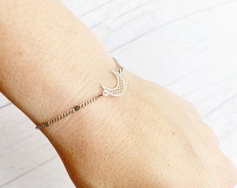 Halvmånearmband, sterlingsilver, justerbart armband, vattentäta smycken