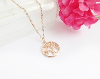 Rose Gold Tree Necklace, Tree Pendant, 18k Rose Gold Plated, Everyday Jewelry, Layering Necklace
