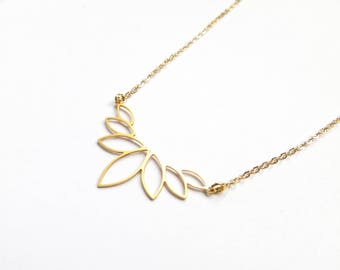 Gold Lotus Necklace, 14kt Gold Plating, Everyday Necklace, Layering Necklace