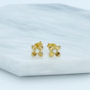 Gold Opal Flower Stud Earrings: October Birthstone, 6mm
