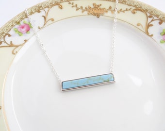 Turquoise Bar Necklace, Delicate Turquoise Necklace, Horizontal Bar Necklace, Layering Necklace In Silver