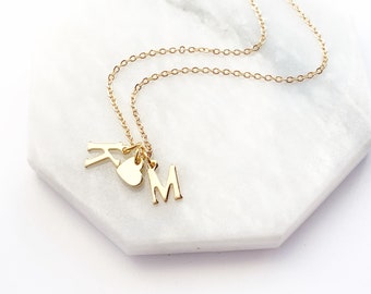 Heart Initial Necklace, Dainty Gold Initials Pendant, Personalized Jewelry, Custom, Gift for Her, Anniversary Gift