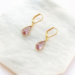 June Birthstone Teardrop Earrings In Gold, Gold Pear Earrings with Leverback Hypo Allergenic Hooks, Bridesmaids Gift, Alexandrite Crystal