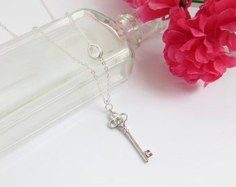 Silver Key Necklace, Simple Everyday Jewelry, Stacking Necklace, 21st Present Key, Anniversary Gift