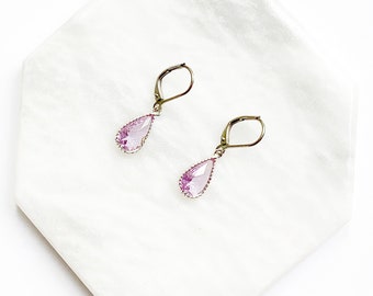 June Birthstone Teardrop Earrings In Silver, Silver Crystal Pear Earrings with Leverback Hypo Allergenic Hooks, Alexandrite Colored Crystal